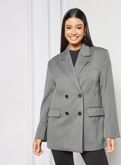 Buy Oversized Double-Breasted Blazer Grey in UAE