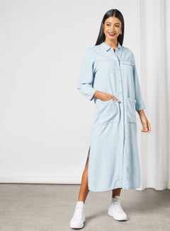 Buy Denim Shirt Dress Light Blue in Saudi Arabia