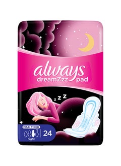 Buy Dreamzz Pad Cotton Soft Maxi Thick Night Long Sanitary Pads With Wings 24 Count in UAE