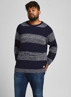 Buy Plus Size Striped Sweater Blue in Saudi Arabia