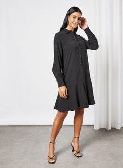 Buy Ruffled Shirt Dress Black in UAE