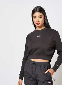 Buy Cropped Crew Neck Sweatshirt Black in UAE