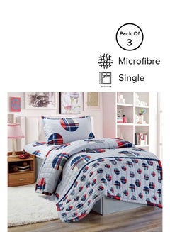 Buy 3-Piece Compressed Comforter Set Microfiber Grey/Red/Blue Single in Saudi Arabia