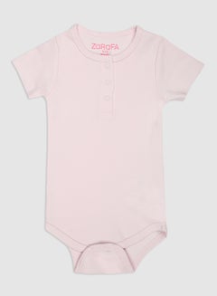 Buy 2 Piece Round Neck Short Sleeve Bodysuit Pink in UAE