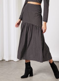 Buy Polka Dot Print Skirt Black in UAE