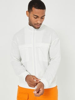 Buy Solid Front Zip Through Utility Panel Detail Jacket White in Saudi Arabia