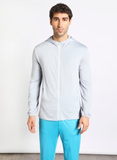 Buy Men's Side Pocket Autumn Winter Full Sleeves Front Open Zippered Windbreaker Jacket Light Grey in Saudi Arabia