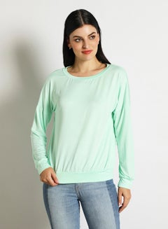 Buy Women'S Casual Knit Long Sleeve Plain Basic T-Shirt Mint in UAE