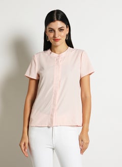 Buy Women'S Casual Short Sleeve Plain Basic Blouse Pink in UAE
