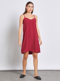 اشتري فستان كاجوال متوسط الطول ومزود بحمالات للنساء أحمر برغندي في الامارات