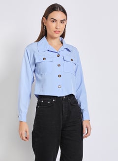 Buy Women'S Casual Long Sleeve Plain Basic Jacket Blue in UAE