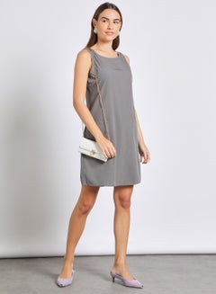 Buy Women'S Casual Knee Length Plain Basic Dress Grey in UAE