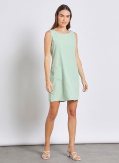 Buy Women'S Casual Knee Length Plain Basic Dress Green in UAE