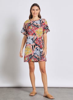Buy Women'S Casual Knee Length Short Sleeve Dress Multicolour in UAE