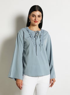 Buy Women'S Casual Long Sleeve Plain Basic Blouse Grey in UAE