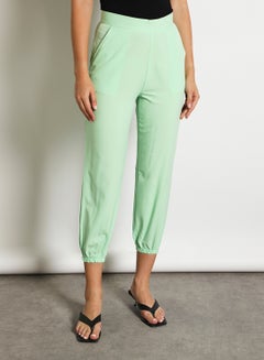 Buy Women'S Casual Slim Fit Plain Basic Pant Light Green in UAE