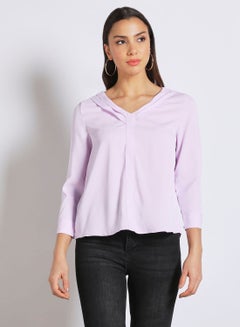 Buy Women's Casual Long Sleeve V Neck Solid Tops Light Purple in UAE