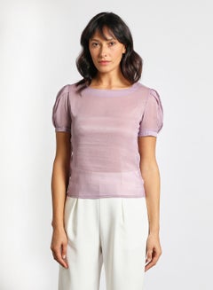 Buy Women's Casual Round Neck Short Sleeve Translucence Top Purple in UAE