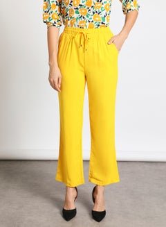 Buy Women's Formal Waist Tie Straight Fit Pants With Two Pocket Yellow in UAE