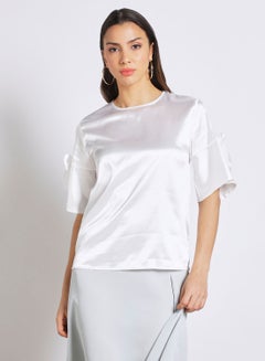 Buy Women's Casual Round Neck Back Zipper Short Sleeve Top White in Saudi Arabia