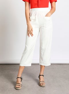 Buy Women's Casual Straight Pants With Patch Pocket White in UAE