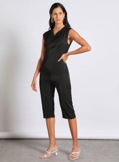 Buy Women's Sleeveless Tie Detail Tailored Wrap Jumpsuit With Waist Tie Black in UAE