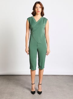 Buy Women's Sleeveless Tie Detail Tailored Wrap Jumpsuit With Waist Tie Green in UAE