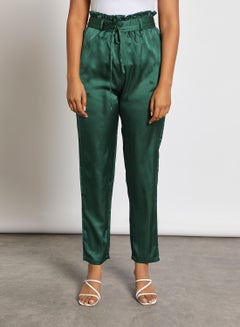 Buy Women's Self Waist Band Plain Silky Pants Green in Saudi Arabia