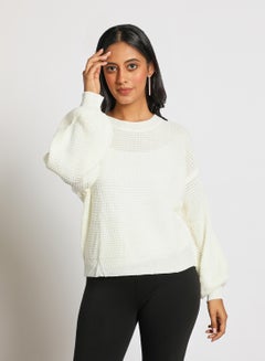 Buy Solid drop shoulder dolman sleeve sweater Off White in Saudi Arabia