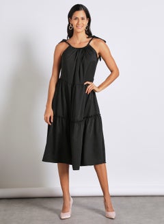 اشتري فستان كاجوال برقبة مستديرة وتصميم سادة من دون أكمام للنساء 2-أسود في السعودية