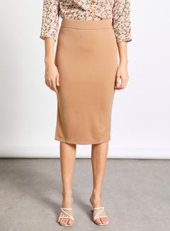 Buy wide waistband pencil skirt Beige in UAE