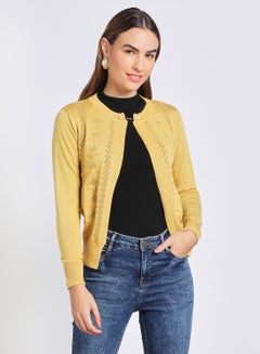 Buy Solid Round Neck Sepecial Button Sweater Yellow in Saudi Arabia