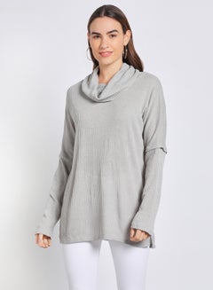 Buy Relaxed Turtle Neck Drop Shoulder  Sweater Grey in Saudi Arabia