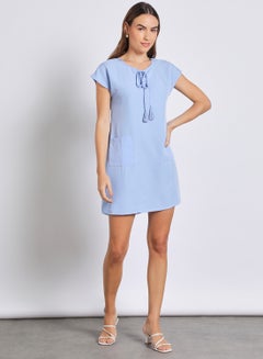 Buy Women'S Casual Knee Length Sleeveless Plain Basic Dress Blue in UAE