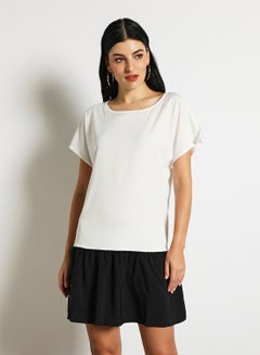 Buy Women'S Casual Knee Length Short Sleeve Contrast Dress Black/White in UAE