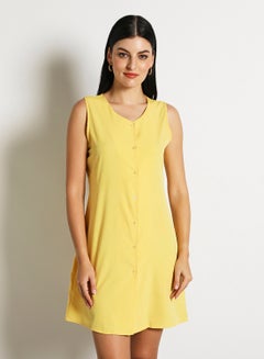 Buy Women'S Casual Midi Sleeveless Plain Basic Dress Yellow in Saudi Arabia