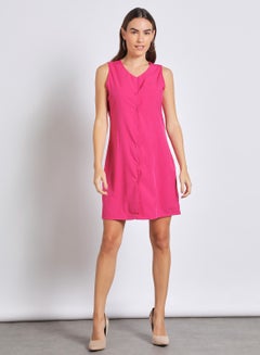 Buy Women'S Casual Midi Sleeveless Plain Basic Dress Red in UAE