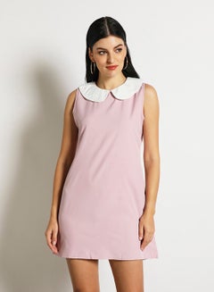 Buy Women'S Casual Knee Length Sleeveless Contrast Dress Light Purple in Saudi Arabia