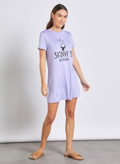 Buy Women'S Casual Short Sleeve Printed Dress Purple in Saudi Arabia