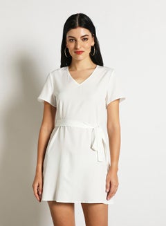 Buy Women'S Casual Mini Short Sleeve Plain Basic Dress White in Saudi Arabia