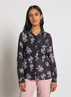 Buy Women's Casual Long Sleeve Floral Printed Shirt With Chest Pocket Multicolour in Saudi Arabia