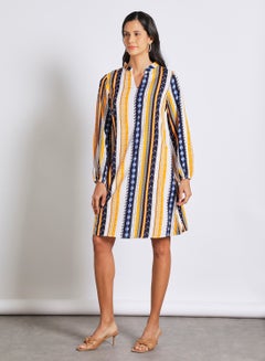 Buy Casual Long Sleeve Stripe  Midi Dress Multicolour in Saudi Arabia