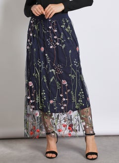 Buy Women's Casual Floral Print Mesh A Linemidi Midi Skirt Blue in UAE