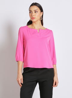 Buy Women's Round Neck Three Quarter Sleeves Blouse Rose in UAE