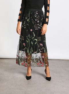 Buy Women's Casual Floral Print Mesh A Linemidi Midi Skirt Multicolour in UAE