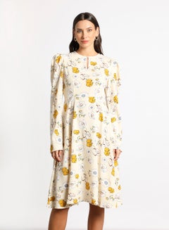 Buy Women's Casual Round Neck Floral Print Long Sleeve Maxi Dress Multicolour in Saudi Arabia