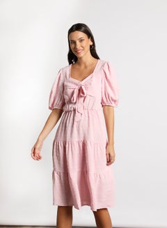 Buy Women's Casual Half Sleeve Maxi Dress 3-Dusty Pink in Saudi Arabia