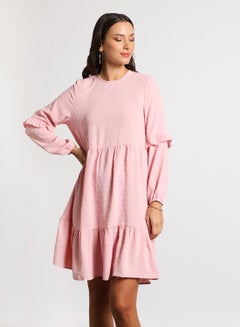 Buy Women's Casual Round Neck Short Sleeve Maxi Dress Pink in Saudi Arabia