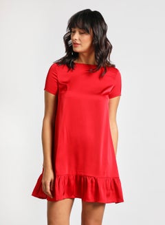 Buy Women's Ruffled Hem Casual Wear Dress Red in Saudi Arabia
