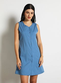 Buy Women's Casual Polyester Blend Sleeveless Mini Dress With Sweetheart Navy Blue in UAE